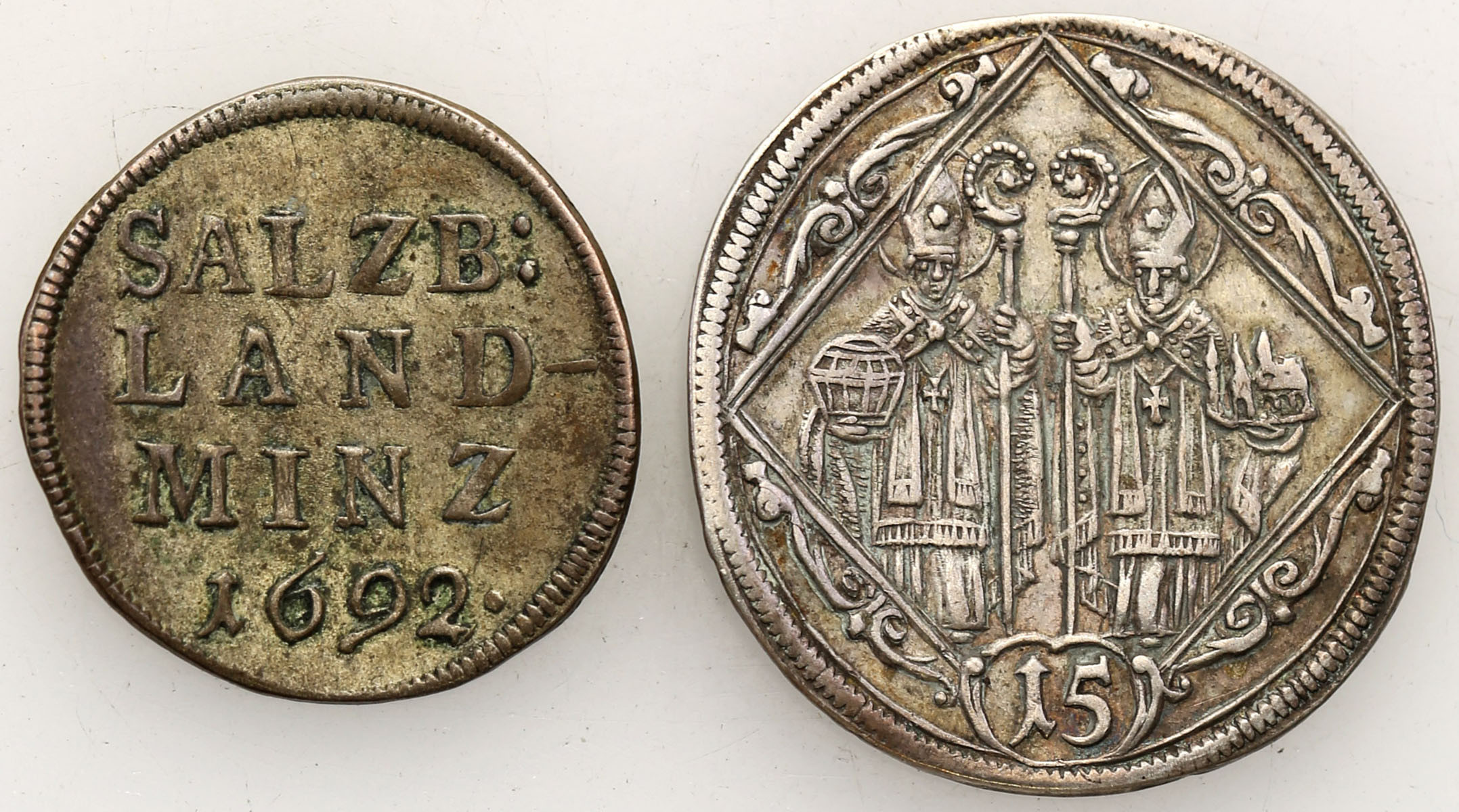 Austria, Salzburg. Johann Ernst von Thun und Hohenstein (1687-1709). 4 krajcary 1692, 15 krajcarów 1694, zestaw 2 monet